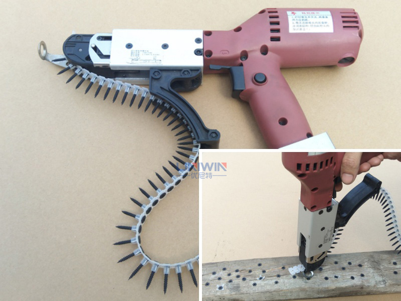 Screw strip loaded into gun